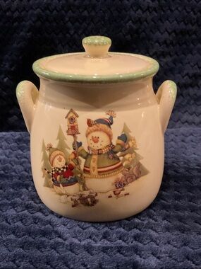 Vintage LTD Commodities Christmas Snowman Ceramic Canister. 5” Tall